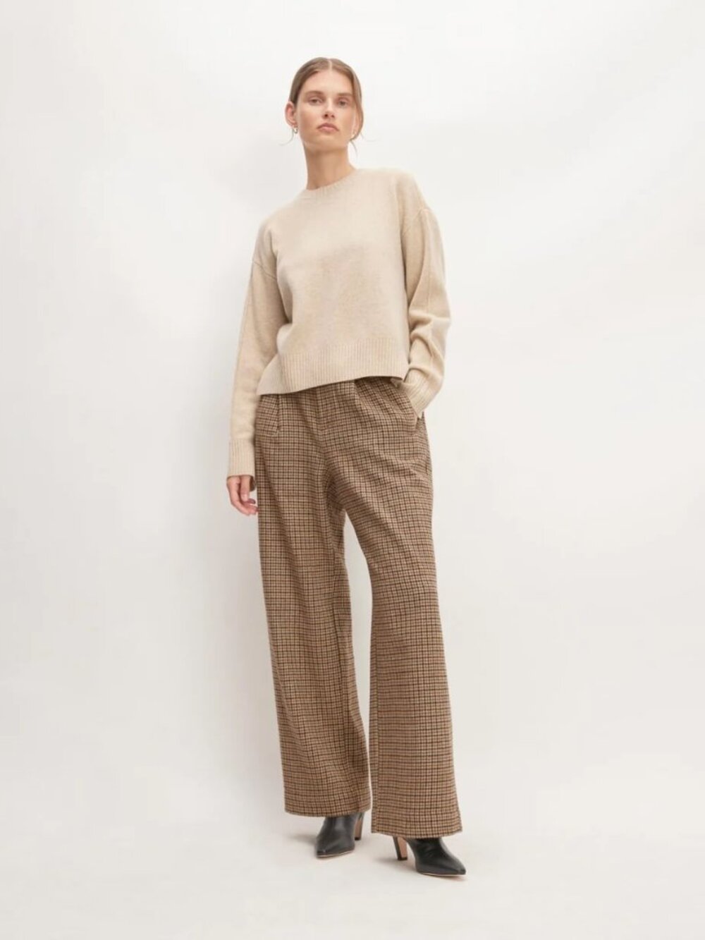 Everlane Brown Plaid Wide-Leg Trousers